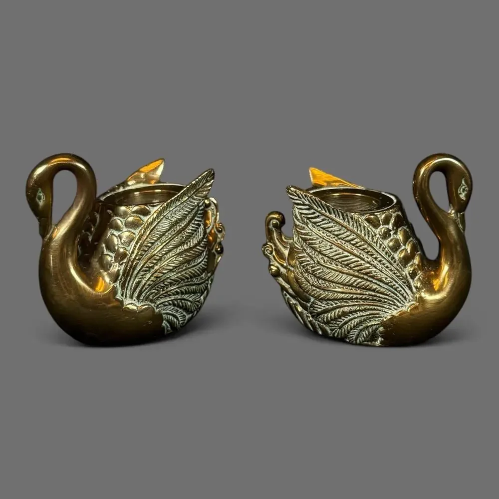 Exquisite Vintage Brass Swan Taper Candle Candlestick Holder A Timeless Treasure
